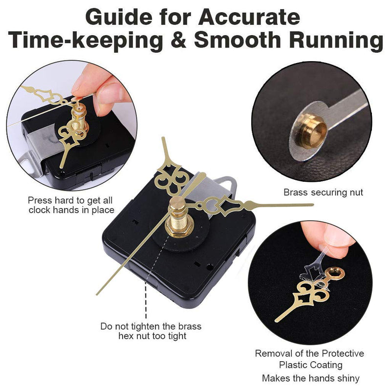EMOON 2 Pack Clock Movement Mechanism with 4 Pairs of Short Hands Battery Silent Sweep Operated Quartz Clock Motor Kit DIY Repair Parts Replacement, 3/4 Inch Total Shaft Length Total Shaft Length 3/4 in