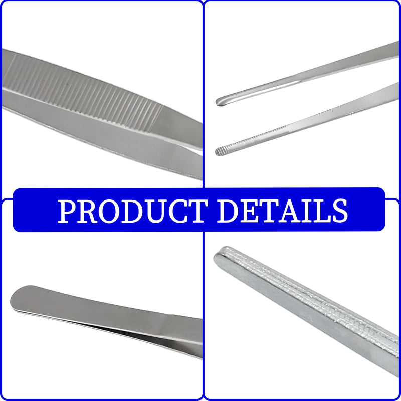 3Pcs Stainless Steel Tweezer Set (8" 10" 12"), Long Tweezers with Precision Serrated Straight Tips, Non-slip Multitool Tweezer for Cooking, Repairing, Medical, Garden 8" 10" 12" (1 Set)