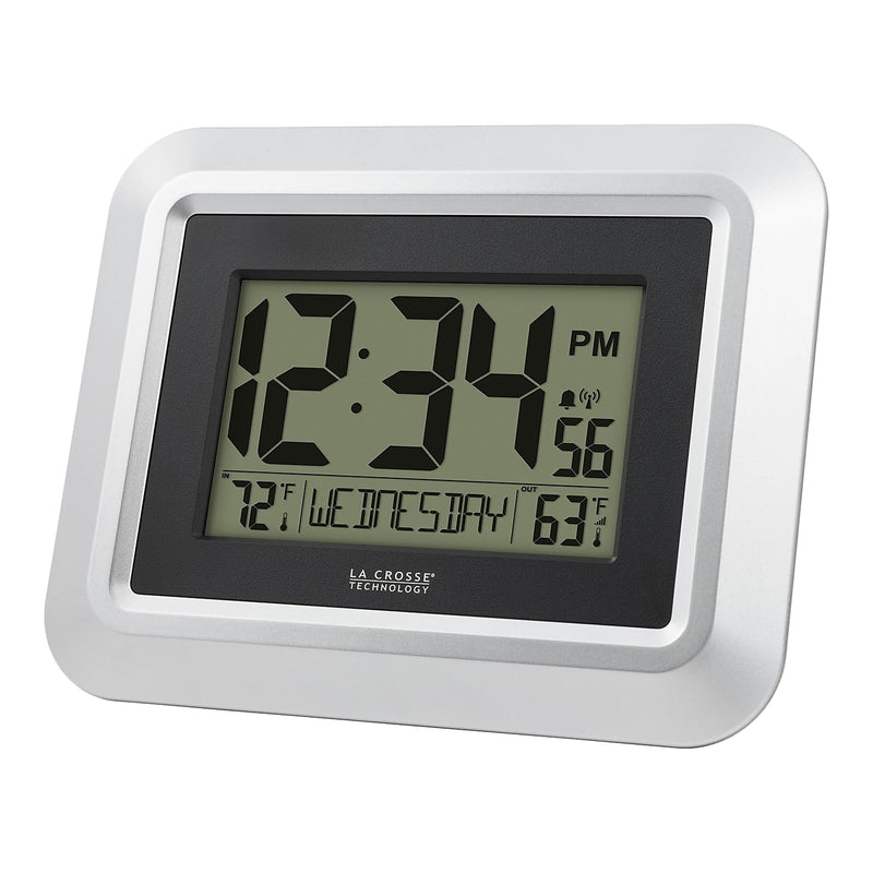 La Crosse Technology 513-1918S-INT Atomic Digital Wall Clock with Outdoor Temperature Silver