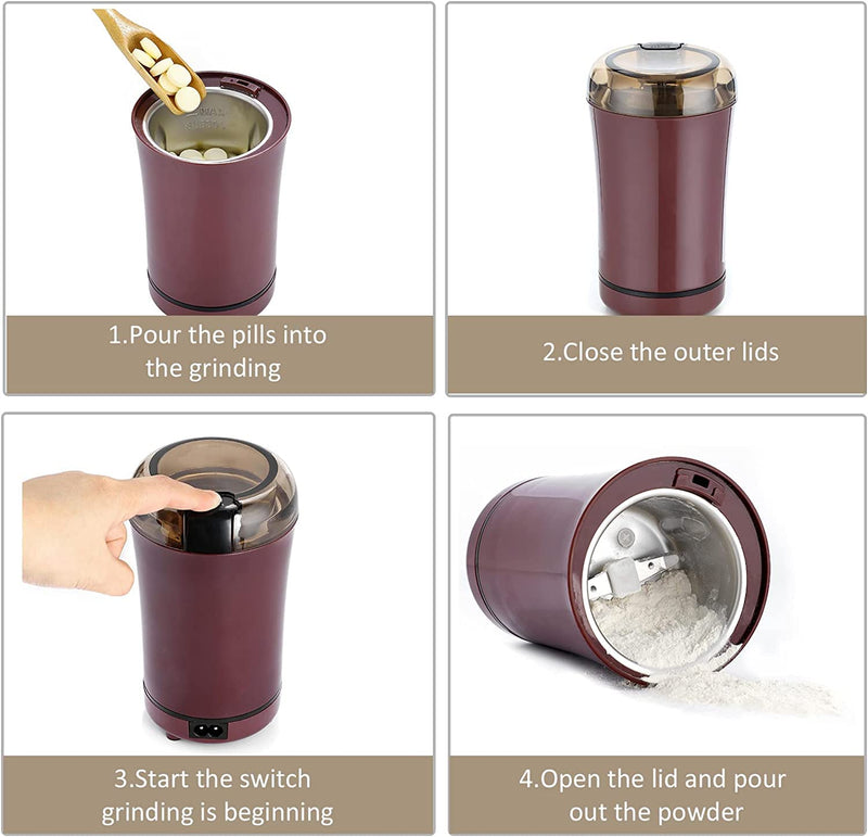 Multifunctional Electric Pill Crusher Grinder- Grind The Medicine and Vitamin Tablets of Different Sizes into Fine Powder-Mortar and Pestle,Elderly, Children or Pets (Purple) Purple