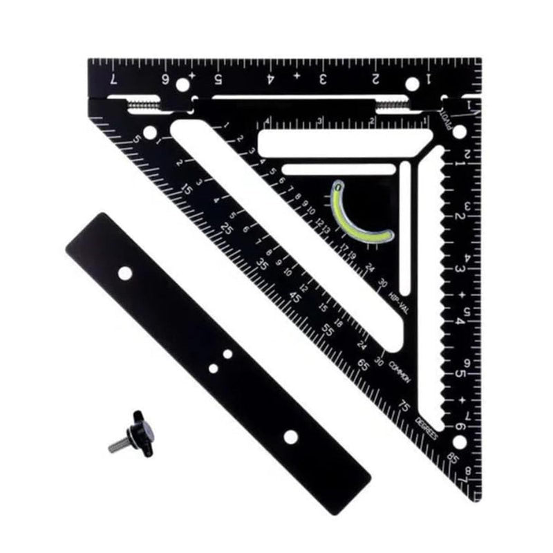 8.3 Inch Rafter Square, Innovative Triangle Carpenter Square with Level and Jig Block, Triangular Ruler Protractor, Precision Layout Tool Carpenter Layout Measuring Ruler for