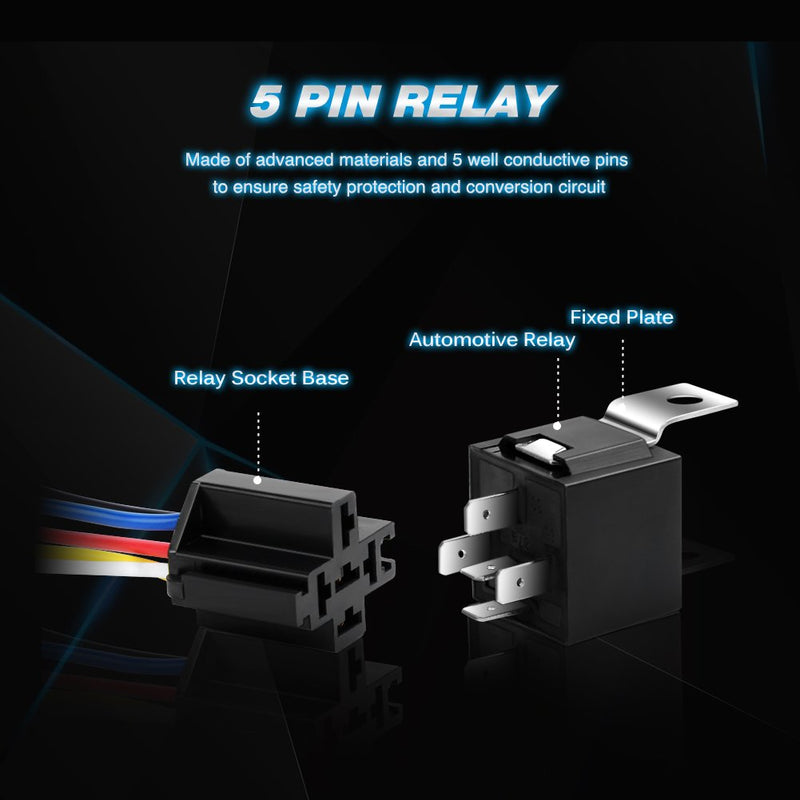 Nilight 50003R Automotive Set 5-Pin 30/40A 12V SPDT with Interlocking Relay Socket and Wiring Harness-5 Pack, 2 Years Warranty 5Pin Relay + harness socket