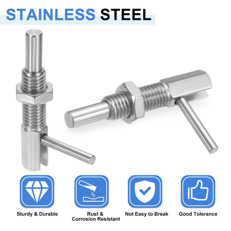 uxcell 5Pcs Retractable Indexing Plunger Pin, M12 l Spring Plunger Stainless Steel Spring Loaded Latch Telescopic Locking Pin with Nut for Machinery Shipbuilding 5