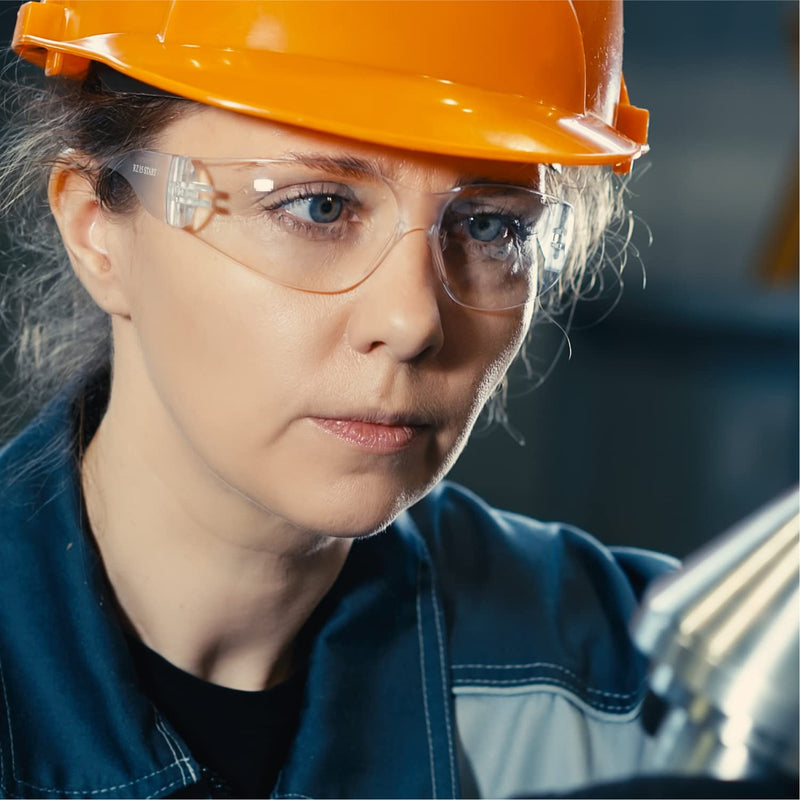 amoolo Clear Safety Glasses Bulk of 24, Protective Eyewear for Men Women, ANSI Z87.1 Impact Resistant Eye Protection for Work, Lab, Construction 24 Pack Clear / Adult's Size