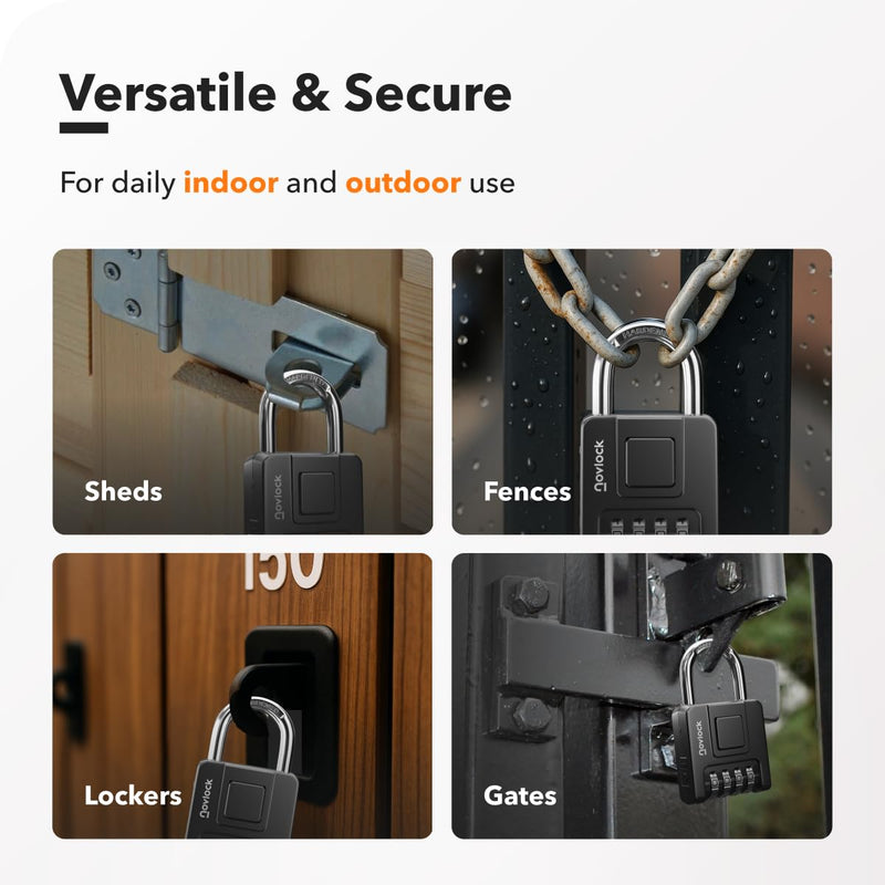 Combination Locks for Outdoor & Indoor | Heavy Duty, Weatherproof, 4-Digit Security | Padlock for Lockers, Gates, Fences, Sheds, Storage | 4-Pack, Black