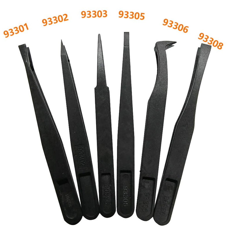 FEITA Precision Plastic Tweezers Kit - Plastic Anti static Tweezers Set Pickup Craft Electronics DIY Repair Tool - Black - 6Pcs 2. Black - 6 Pcs