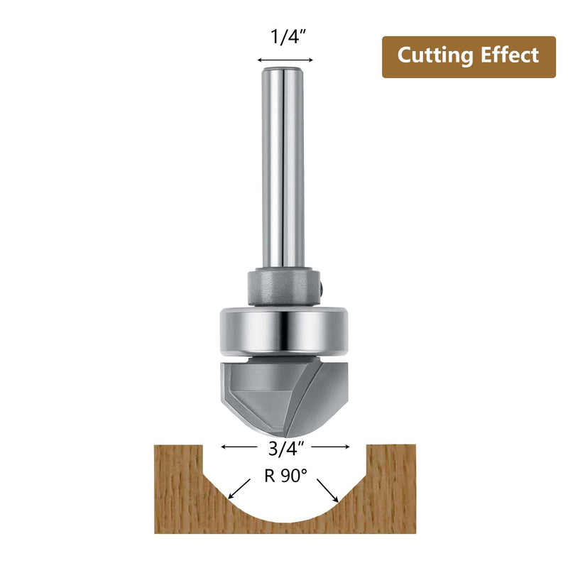 SpeTool Juice Groove Router Bits with Bearing 1/2" Cove with 90° Round Nose V-Groove and 1/4 Inch Shank for Creating Precise Drainage Channels and Ornamental Borders in Personalized Woodworking Tasks 90°Angle 1/4" shank