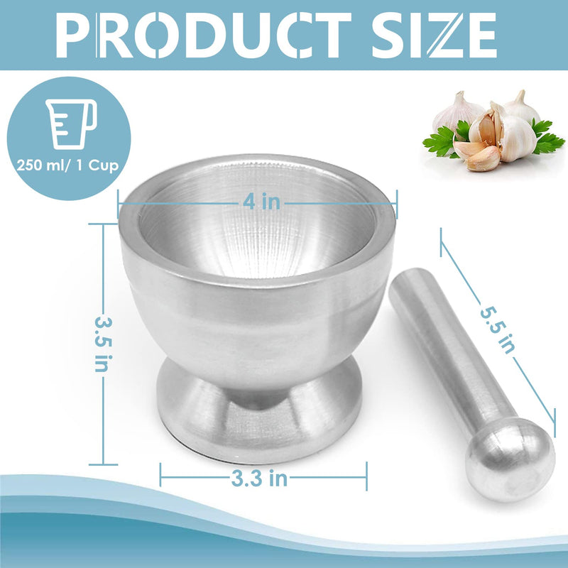 Stainless Steel Mortar and Pestle Set, Spices Grinder Pill Crusher with Silicone Protective Lid - Heavy Duty Mortar Pestle for Molcajete Herb Bowl, Pesto Powder, Spices Herbs Grinder