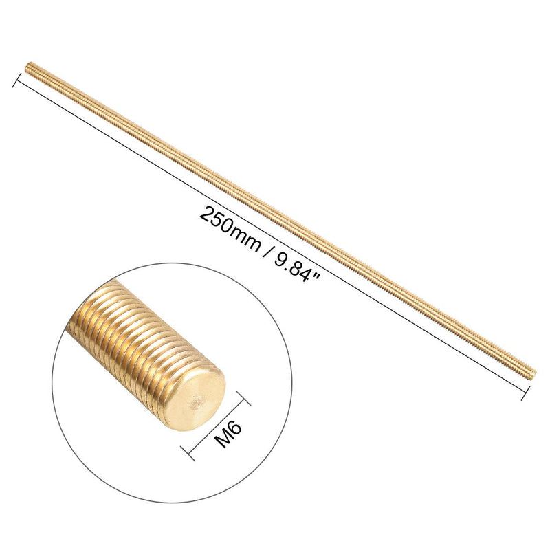 uxcell M6 x 250mm Brass Fully Threaded Rod, Right Hand Threads M6x250 mm