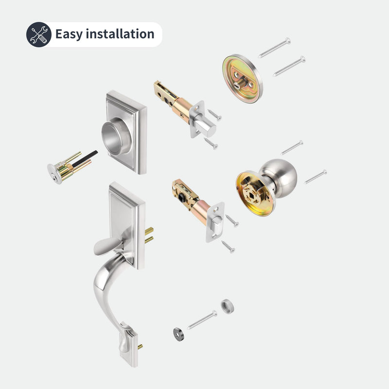 Front Door Handleset with Deadbolt – Satin Nickel Entry Handle Set with Interior Door Knob, Keyed Single Cylinder Lock, Reversible, Fits 1-3/8"–1-3/4" Doors