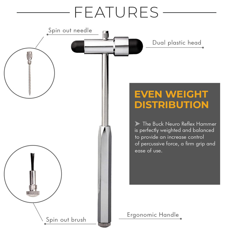 Novamedic NM-3682 5 Pack Buck Neurological Reflex Hammers with Dual Heads and Built-in Brush, 7.5-Inch Medical Reflex Testing Instruments for Doctors, Nurses, EMTs and Medical Students