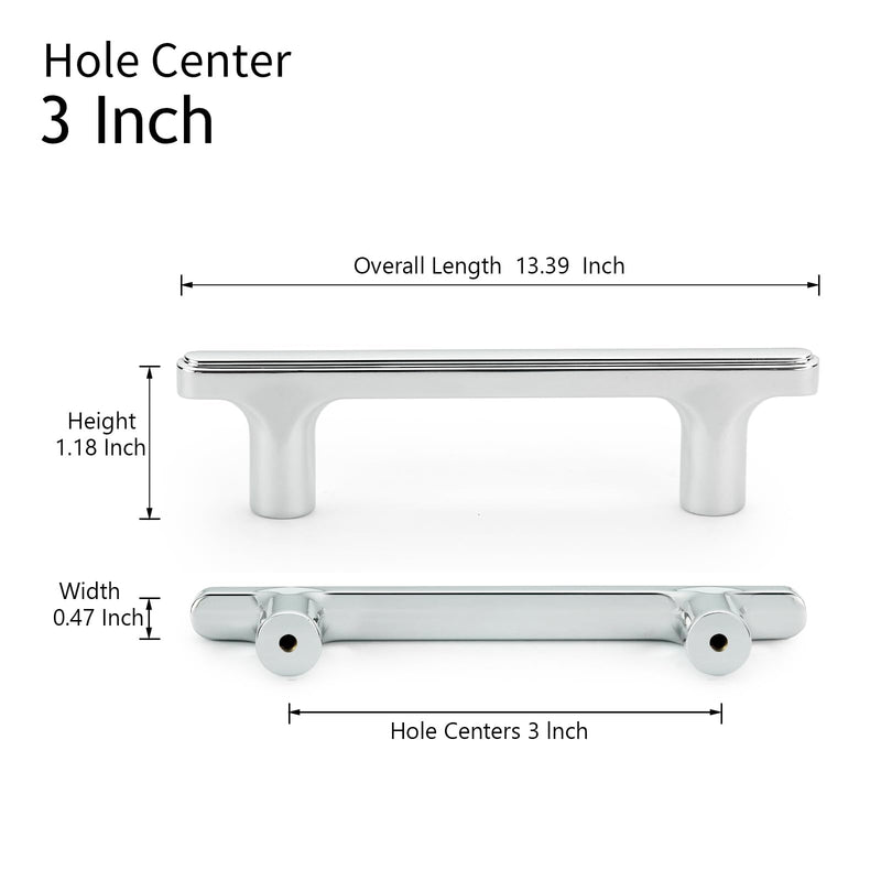 10 Pack 3 Inch(76mm) Polished Chrome Modern Cabinet Pulls Kitchen Cabinet Handles Kitchen Cabinet Hardware Timeless Drawer Pulls for Dresser Cupboard Wardrobe, Chrome(3x10) 3 Inch Hole Center 10