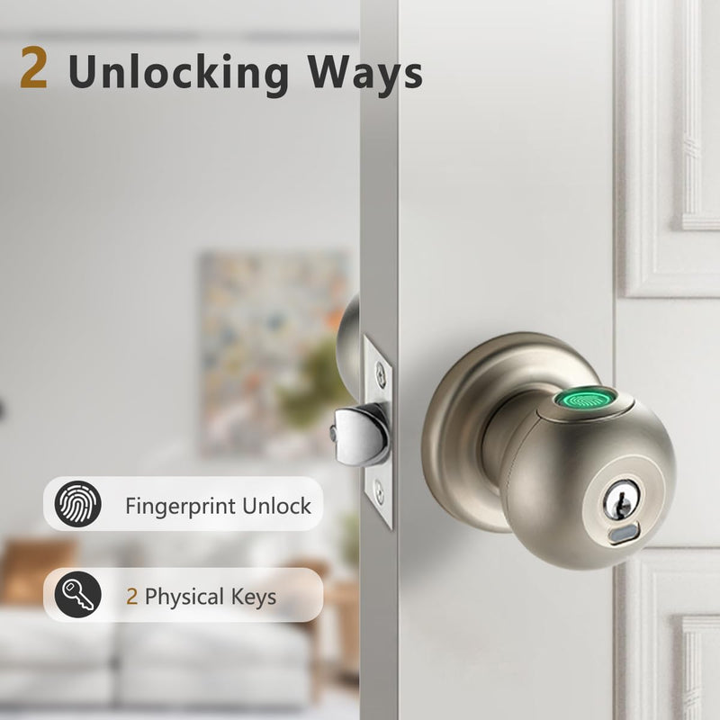 Fingerprint Door Lock, Smart Fingerprint Door Knob with Lock, Biometric Door Lock, Keyless Thumbprint Entry Door Lock for Bedrooms, Hotels, Apartments, Offices and Garages 1 Silver