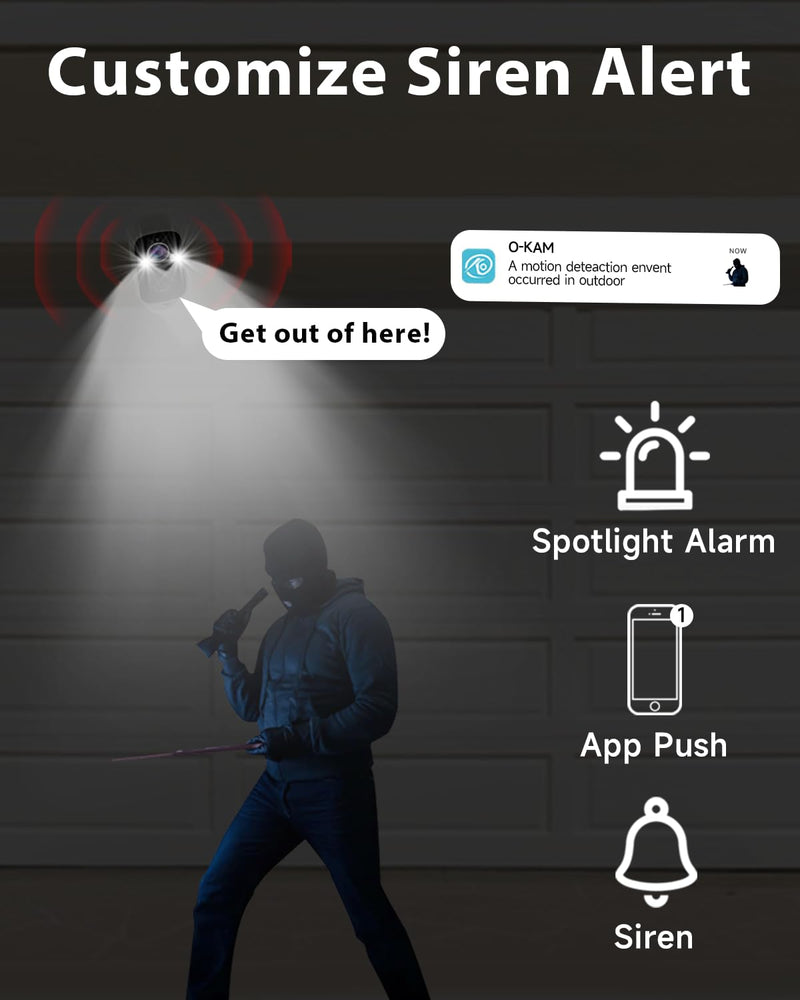 Rraycom Wireless Solar Security Camera Outdoor with Siren Alarm&Spotlight, 5MP Battery-Powered Security Camera with 130° Angle, AI Motion Detection,2-Way Talk, IP65, Cloud/SD Storage…