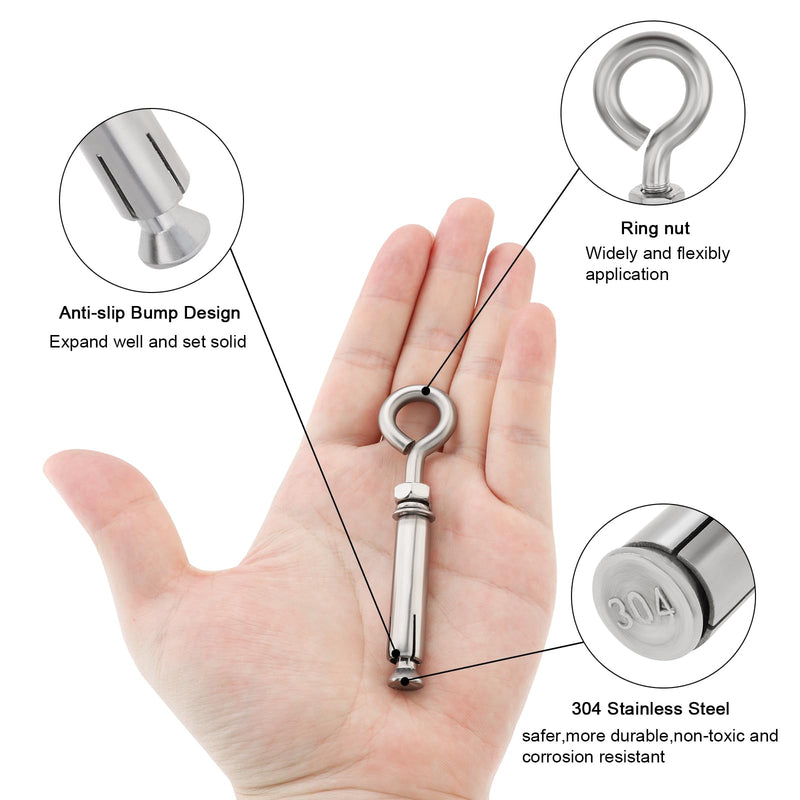 M6 Concrete Eye Bolt, 10 Pack M6*89mm Eyebolt Bolt Stainless Steel Wall Concrete Shoulder Brick Anchors, Heavy Duty Expansion Screw Lifting Ring Bolt Fastener 10PCS - M6 1/4inch