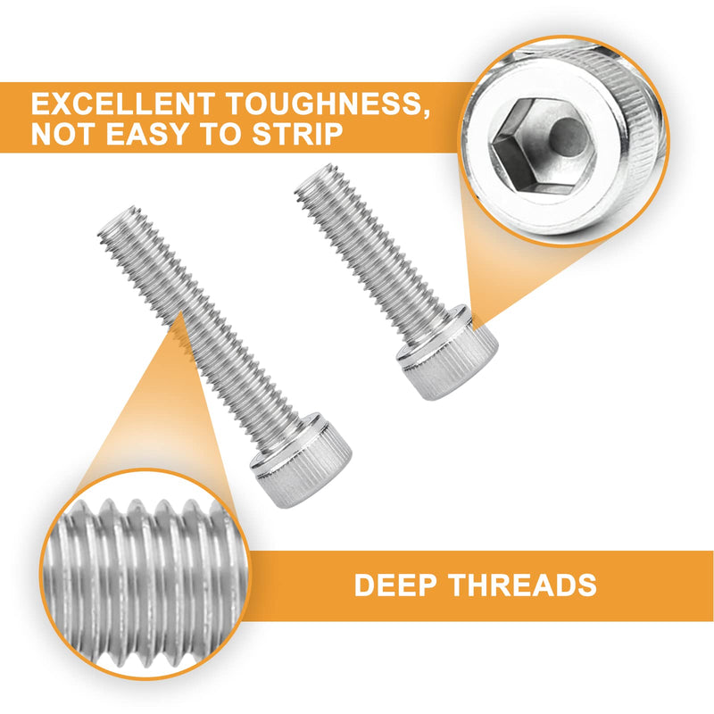 VIGRUE 180Pcs M6 Stainless Bolt Kit, M6x12/16/20/25/30/35/40mm Hex Socket Head Cap Screws Nuts Washers Assortment, Full UNC Thread M6 socket cap