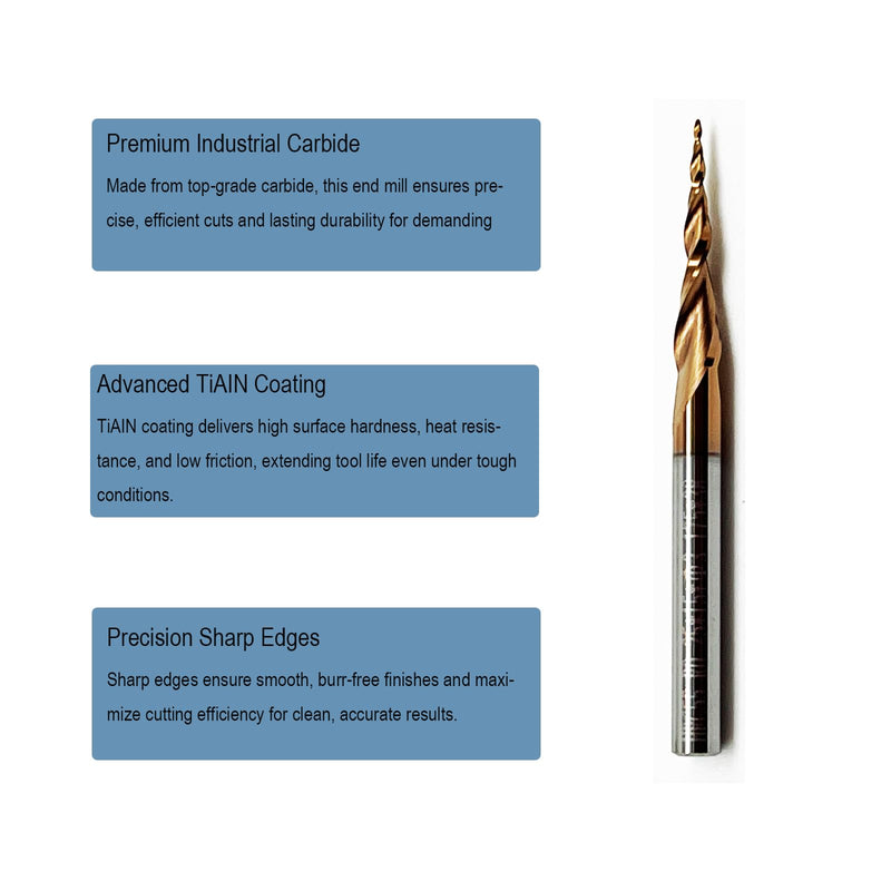 5Pcs Tapered Ball Nose End Mill Set - 1/8" Shank, 0.25mm Radius (0.5mm Tip Diameter), 5.09° Per Side Angle - Premium CNC Router Bits for Precision 3D Woodworking and Detail Carving, R=0.25mm
