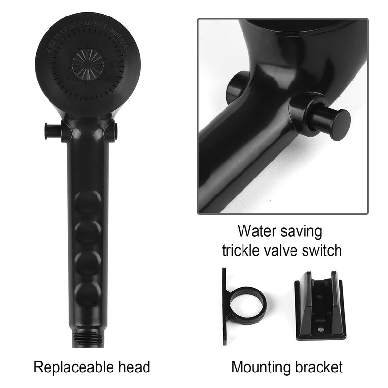 RV Shower Faucet w/Showerhead and Hose - Outdoor Non-Metallic Shower Parts On-Off Handheld Shower Head Valve Diverter Replacements for RVs, Fifth Wheels, Motorhomes,Travel Trailers,Campers,Black Black w/ Black Knob