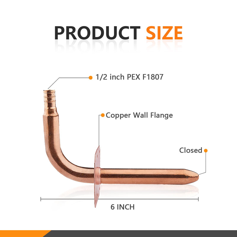 5PC HeSun 1/2 Inch Barb Crimp Copper Stub Out Elbow(STUB009-5) 6" LENGTH, 5 PACK BARB CRIMP F1807 W/ FLANGE