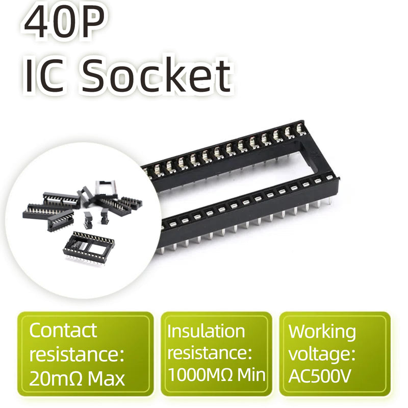 8Pcs IC Socket 40P DIP IC Chip Socket Adaptor 2.54mm Pitch Dual Row 40 Flat Pin 15mm Row Pitch Narrow Body 40P Wide