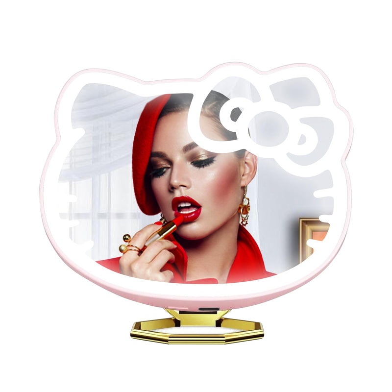 Impressions Vanity Hello Kitty 3X Magnifying Pocket Mirror with Stand, Adjustable Brightness Daylight LED Lighted Compact Makeup Mirror for Desk, Travel, Purse (Pink) Pink