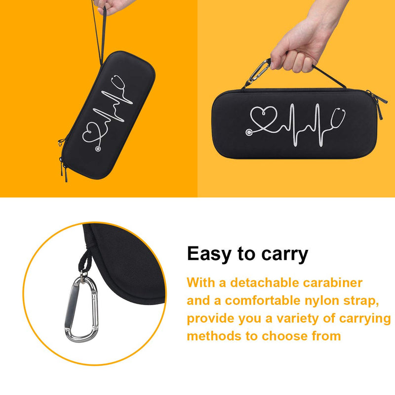 BOVKE Hard Stethoscope Case for 3M Littmann Classic III, Lightweight II S.E, Cardiology IV Diagnostic, MDF Acoustica Deluxe Stethoscopes - Extra Room for Taylor Percussion Hammer and Penlights, Black