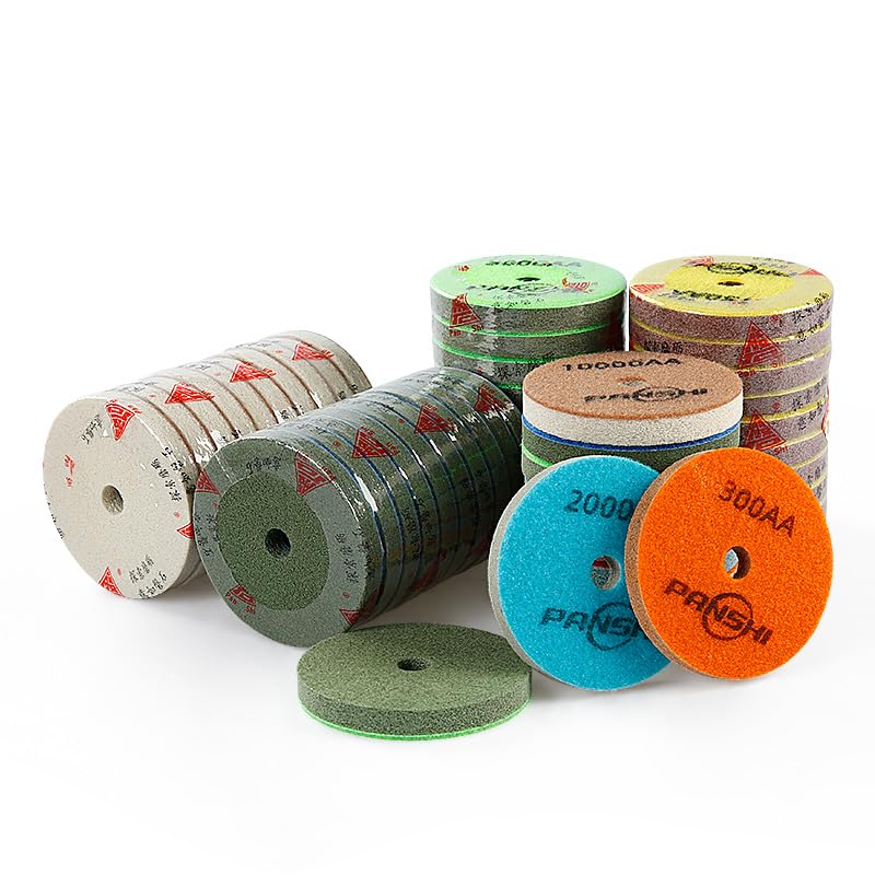 LOZLIN 8PCS 5/8-11 Granite Sponge Polishing Pad 4 inch Granite Marble Terrazzo Pad Concrete Terrazzo Polishing Foam Grinding Discs