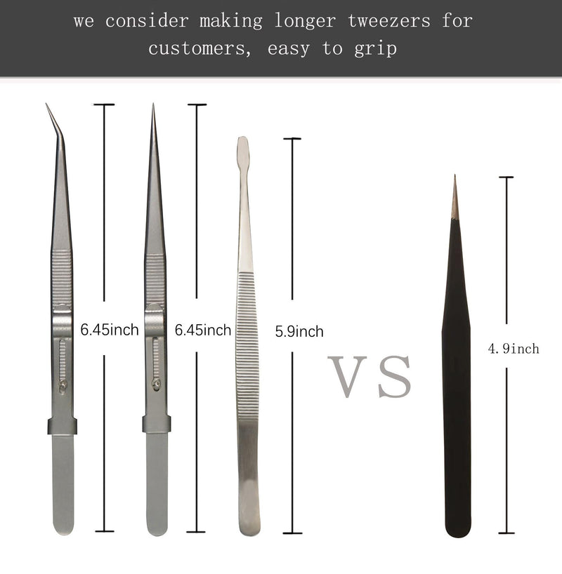5Pcs Precision Tweezers Set, Flat/Pointed/Curved Angled Locking Long Tweezers for Crafts, Medical Surgical, Lab, Soldering, Jewelry Crafting, Watch & Electronics/Car Repair,Splinter Removal