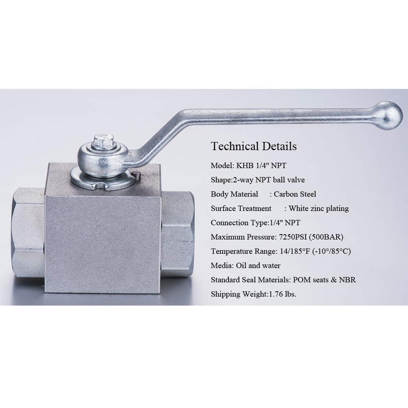Taixinhyd Hydraulic 1/4''NPT 7250 PSI KHB High Pressure Ball Valve 1/4 NPT