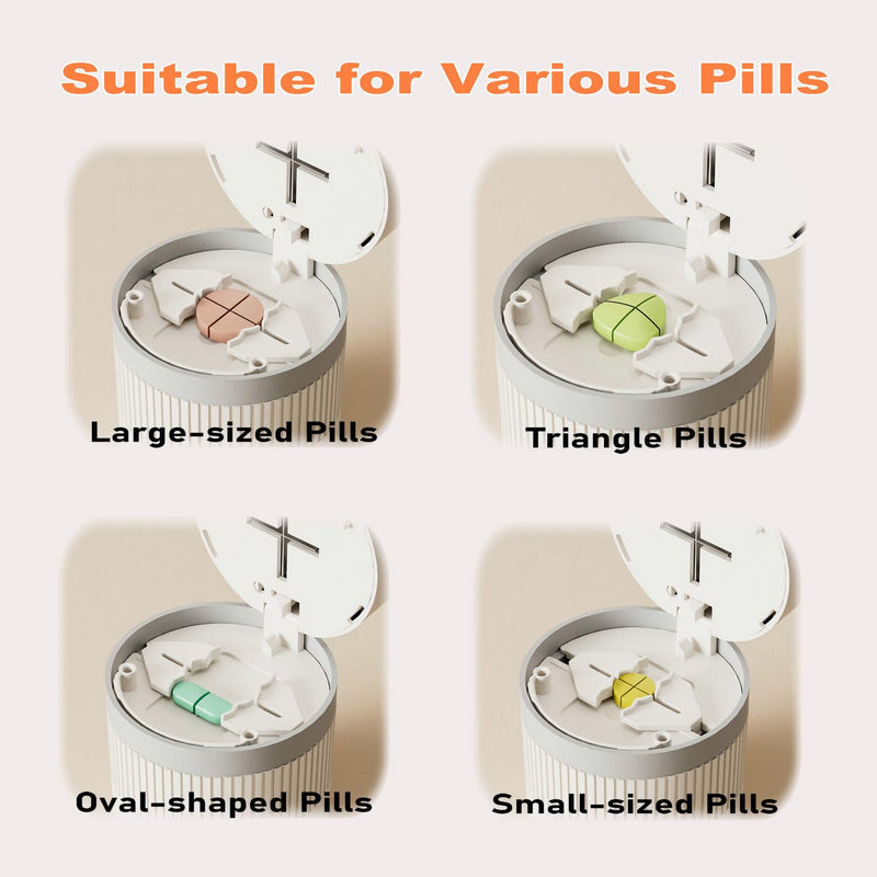 3-in-1 Pill Cutter, 1/2 1/4 Pill Crushers & Splitters with Stainless Steel Hidden Sharp Blade and Storage for Small or Large Pills, Pills Crusher Fine Powder for Tablets (Gray) Gray