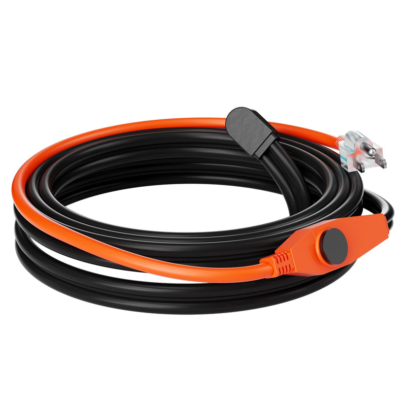 VEVOR Pipe Heating Cable, 18-feet 7W Heat Tape for Pipes with Built-in Thermostat, Protects PVC Hose, Metal and Plastic Pipe from Freezing, 120V 18FT