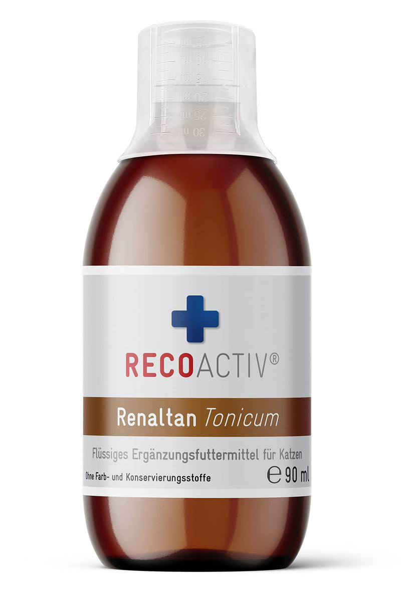 RECOACTIV Renaltan Tonicum for cats, 3 x 90 ml, with phosphate binder to reduce phosphate absorption from food and support kidney function, supplementary feed - PawsPlanet Australia