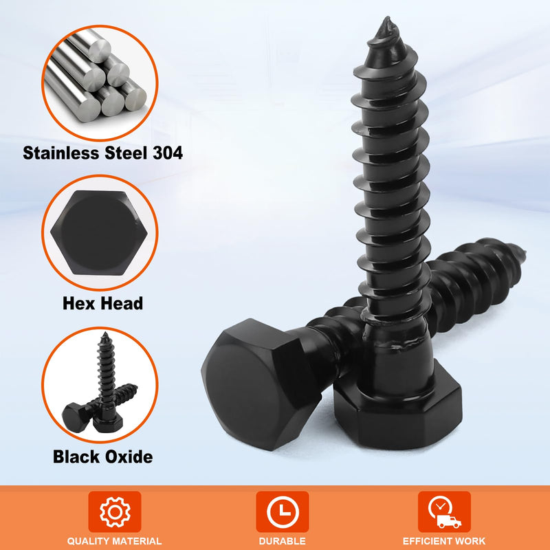 1/2" x 4" Hex Head Lag Screws Bolts, External Hex Drive, Stainless Steel 304, Black Oxide, Hexagon Head Wood Screws, Partial Thread, 5 PCS 1/2" x 4"