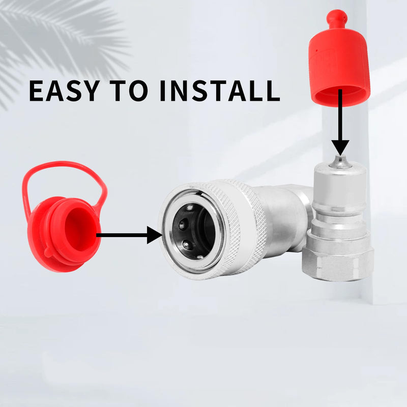 1/4" ISO5675 Hydraulic Coupling Dust Cap and Plug,Red Rubber Male Dust Cap and Female Plug Covers for Hydraulic Quick Coupler 4set 0.25 Inch