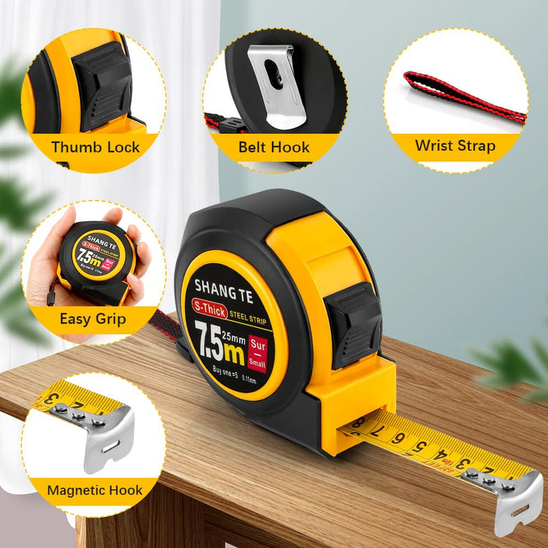Tape Measure 25 Ft Steel Measurement Christmas Gifts for Dad Gifts Tape Measuring Tape 25 Ft Self-Locking Tape Measure with Fractions Easy Read Metric Tape Measure Body Measuring Tape Measurer 7.6 m