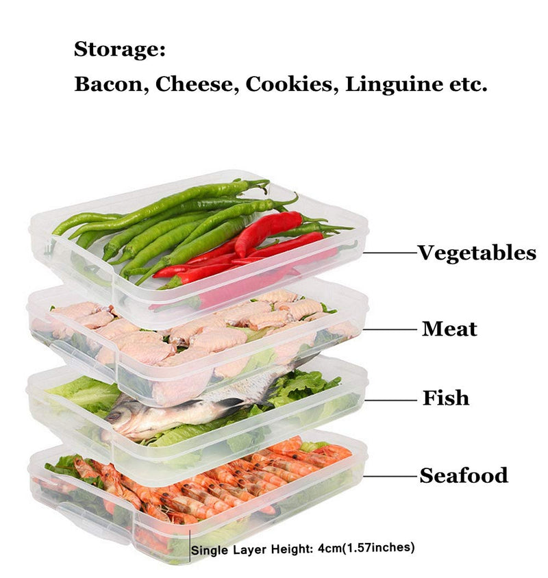 Refrigerator Organizer Bin, Plastic Food Storage Containers with Lid, 3-Layer, BPA free, Stackable Food Organizer Keeper for Snack, Vegetables, Meat, Fish, Bacon (blue) blue