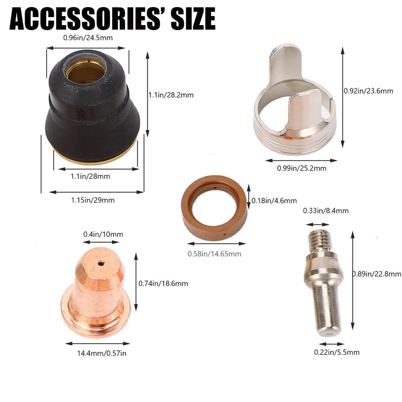 24Pcs IPT40 Plasma Cutter Consumables Set, Plasma Cutting Torch Accessories, Brass Electrode Kit Compatible with YESWELDER CUT 55DS Pro/CUT 65DS Plasma Cutter