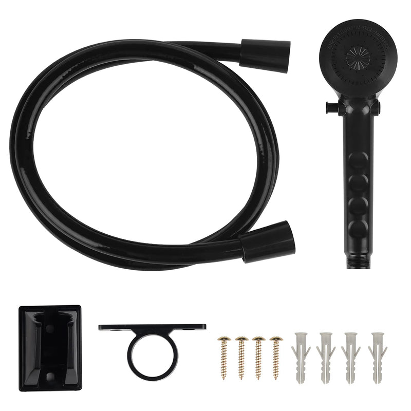 RV Shower Faucet w/Showerhead and Hose - Outdoor Non-Metallic Shower Parts On-Off Handheld Shower Head Valve Diverter Replacements for RVs, Fifth Wheels, Motorhomes,Travel Trailers,Campers,Black Black w/ Black Knob