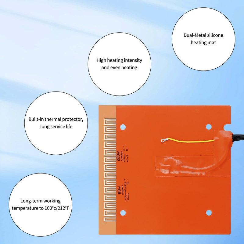 FYSETC Silicone Heating Mat for Anycubiic S1C: Replacement Heat Bed Plate AC110V/ 220V 1000W 258mm/ 9.8 in with Thermistor Probe Sensor and Bimetal Thermal Fuse for S1 Combo 3D Printer Parts