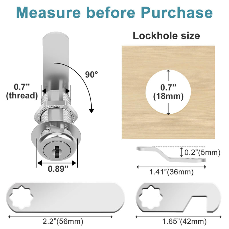 Cam Lock Cabinet Lock Keyed Alike, 1-3/8'' (Length) Cylinder Secure File Drawer Mailbox RV Storage Replacement Set, Chrome-Finish Zinc Alloy (1-3/8 Inch 6Pcs) 1-3/8 Inch 6Pcs