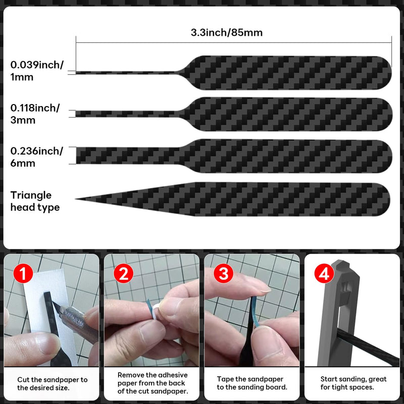 stedi Carbon Fiber Sanding Sticks, Hobby Model Tools, 7-Piece Set (3"×0.6",3"×0.4",3"×0.2" and 4 Detail Sanding Boards) Professional Sanding Sticks for Sticky Sandpaper Carbon plate for sandpaper