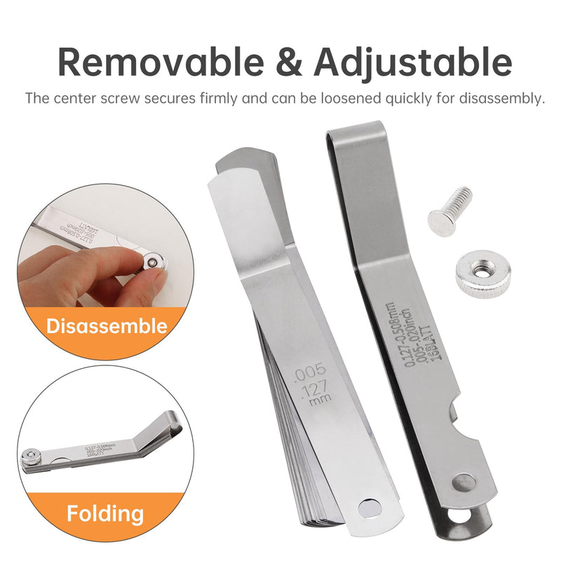 Offset Valve Tappet Gauge Set, 16-Blades Feeler Gauge with Two Handles (0.005" - 0.020 inch/0.127mm - 0.508 mm Dual Size) & Screwdriver