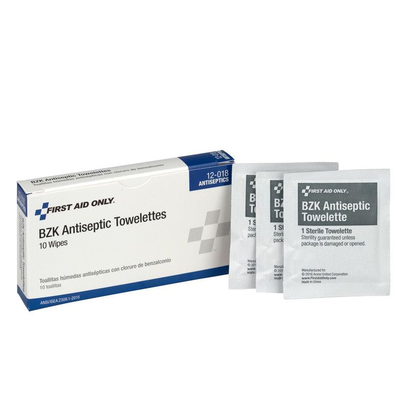 First Aid Only 12-018 Benzalkonium Chloride Wipes, Individually Wrapped, 10 Count