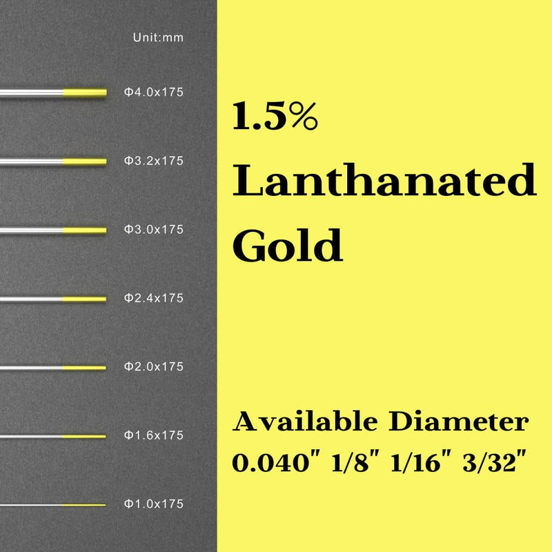 TIG Welding Tungsten Electrodes 1.5% Lanthanated 3/32" x 7" (Gold, WL15/EWLa-1.5) 10-Pack 3/32" x 7" Gold