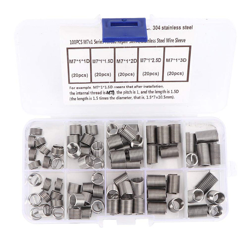 Coiled Wire Screws Sleeve 100Pcs M7x1 Coiled Wire Thread Repair Insert Sleeve Kit Stainless Steel Helicoil Type Screw Helical Threaded Inserts