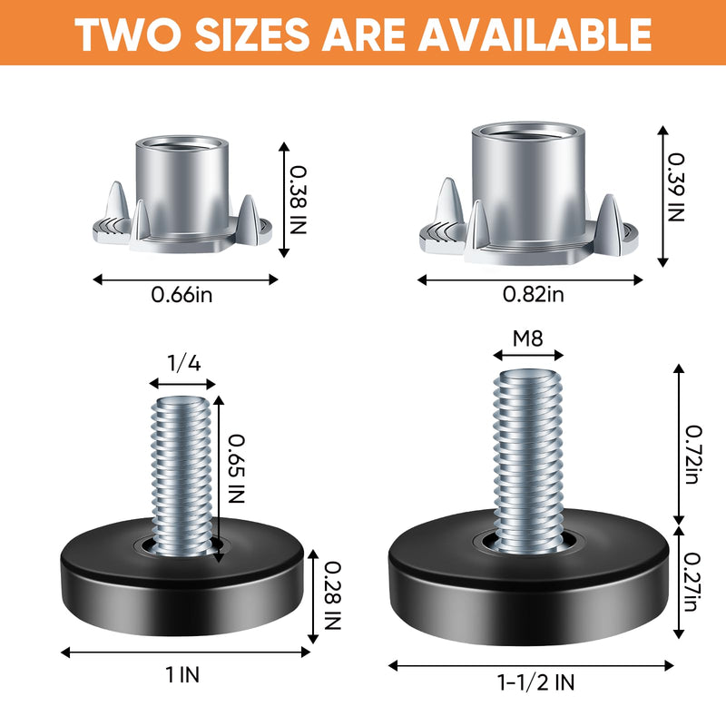 8 PCS 1/4" Thread Furniture Feet Levelers,Adjustable Furniture feet,Thread Adjustable Furniture levelers Screw,Furniture Legs (8 PCS 1/4”Thread Stool Legs) 1/4 IN - 8 PCS