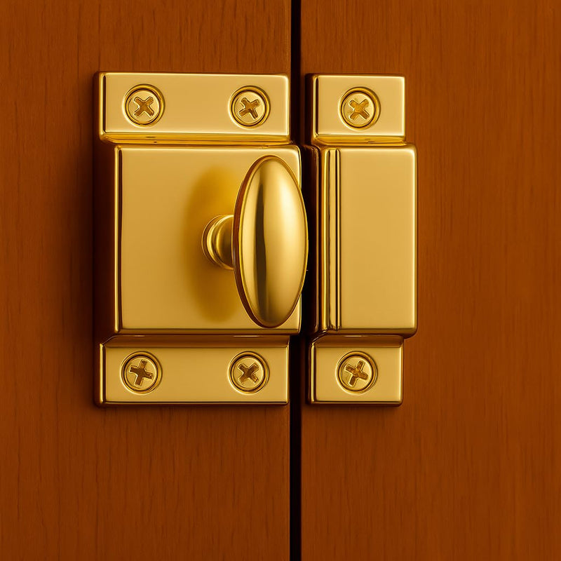 Large Stamped Brass Stamped Cabinet Door Latch - 2 1/8" × 2 1/8" - Pack of 6 - Spring Loaded Cupboard Door Latch with Oval Turn - Vintage Cabinet Hardware | UA-140-LPB (6)