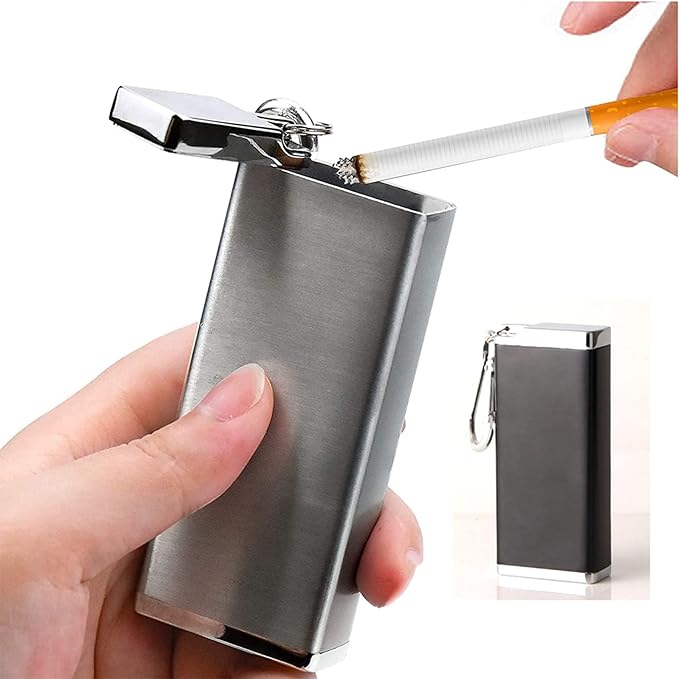SAMCOS Portable Ashtray Full Black Portable Keychain with Carabiner Ashtray Ashtray Outdoor Pill Case Portable Ashtray (Black) - NewNest Australia