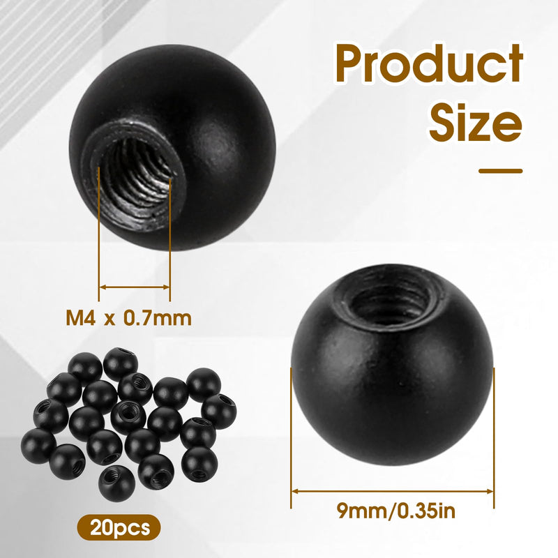 20Pcs M4 Thread Cap Nuts Knob Light Fixture Screws Decorative Screw Caps Steel Ball Lamp Decoration Screw Caps Nut Cover for Furniture Lighting, Black
