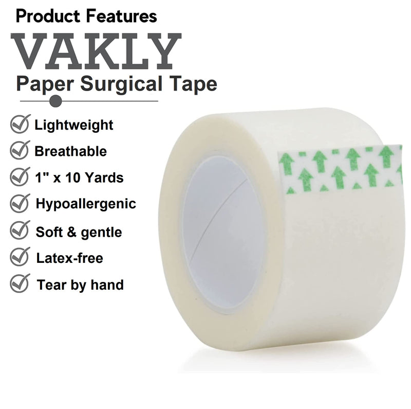 Paper Medical Tape for First Aid Surgical Wound Dressing 1" x 10 Yards [Pack of 6 Rolls] Lightweight Breathable Microporous Self Adhesive Latex Free Hypoallergenic Bandage Adhesion